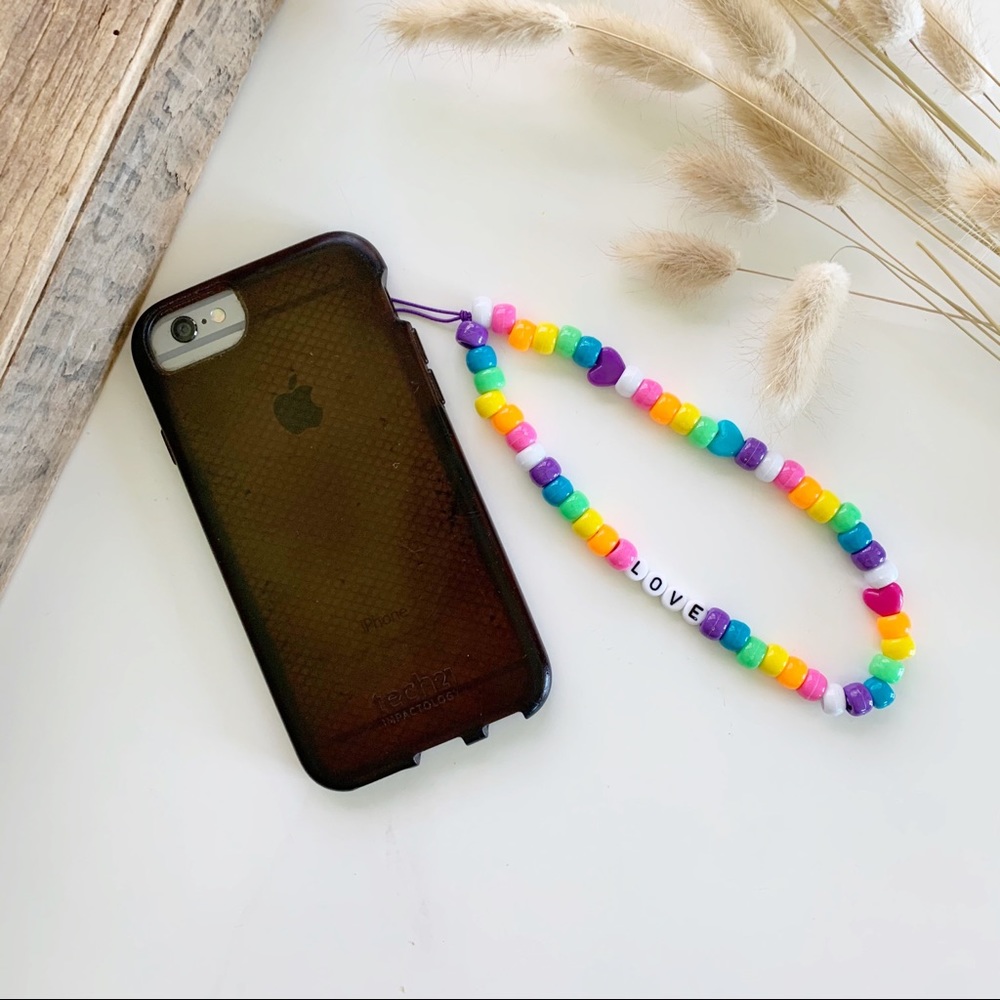 Rainbow love beaded phone charm